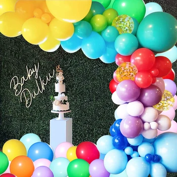 121 шт. Набор арки из радужных воздушных шаров разных цветов из латекса с конфетти для украшения детского душа, вечеринки по случаю дня рождения.
