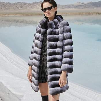 2022 Новый стиль, шуба средней длины, Зимняя классическая модная куртка из меха кролика Рекс, цвет шиншиллы, высокое качество