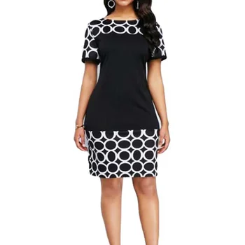2023 Летнее женское элегантное офисное платье с геометрическим принтом в стиле пэчворк Для дам, черные повседневные платья длиной до колен с коротким рукавом