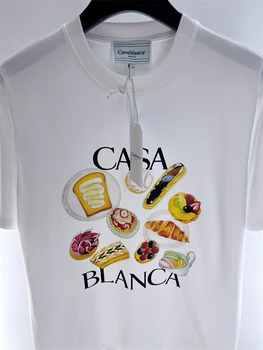23SS Новая Модная Толстая футболка Casablanca Для Мужчин и женщин 1: 1, Высококачественная Пищевая Печать, Повседневные Футболки, Уличная Одежда