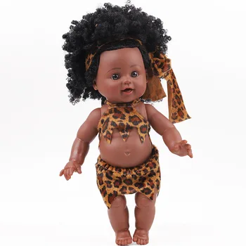 35 см Возрожденная Американская африканская кукла, Черная кукла для девочек и мальчиков, платье с леопардовым принтом, реалистичная кукла для новорожденных, Интерактивные игрушки