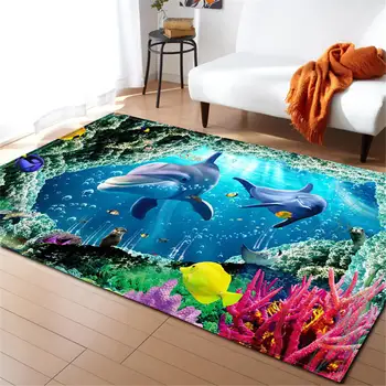3D-коврик с акулами в океанском мире, украшение детской тематической комнаты, коврики с эффектом памяти, нескользящие коврики, Мягкий фланелевый ковер для гостиной