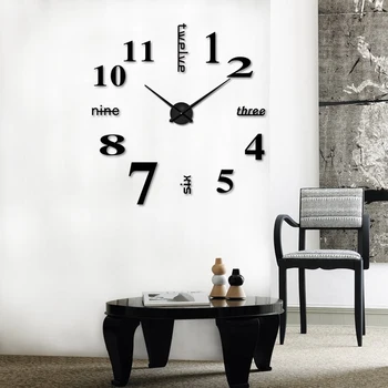 3D Настенные часы своими руками Современный дизайн, большие акриловые часы, наклейка для дома, декор комнаты, Часы на стене с цифрами-черный