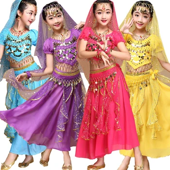 4 шт./1 комплект для девочек, Индия, профессиональная танцевальная одежда, детские костюмы для танца живота для девочек, Египет, костюм для танца живота для девочки