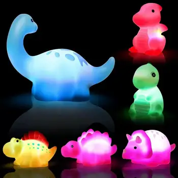 6 шт. Игрушки для ванны с динозаврами, Мультяшные сенсорные Светящиеся, меняющие цвет, Играющие, детские, с подсветкой, плавающие Игрушки для душа с динозаврами