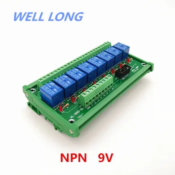 8-канальный модуль интерфейса реле питания NPN типа 9V 10A для монтажа на DIN-рейку, реле SONGLE SRD-9VDC-SL-C.