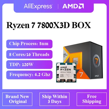 AMD Ryzen 7 7800X3D R7 7800X3D 5,0 ГГц 8-Ядерный 16-потоковый процессор Процессор 5 Нм 96 М 100-100000910 Сокет AM5 Новый Запечатанный Без вентилятора