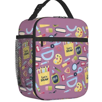 Back To School Arts Crafts Pattern Термоизолированная сумка для ланча Женская Многоразовая сумка для ланча для школы Многофункциональная коробка для еды