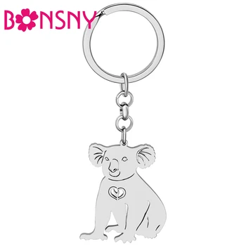 Bonsny, посеребренный брелок с милой коалой из нержавеющей стали, брелки с животными, автомобильные брелоки для подростков, подарки, модные украшения