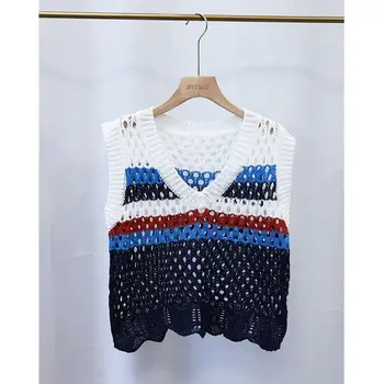 CINESSD 2023 Модный дизайн Контрастного цвета в полоску, весенне-летний пуловер, свободный вязаный жилет без рукавов, свободный жилет