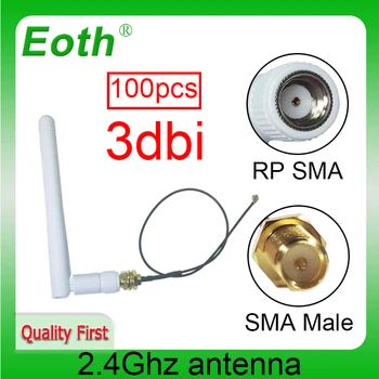 EOTH 100шт 2.4g антенна 3dbi sma женский wlan wifi 2.4ghz antene IPX ipex 1 SMA мужской удлинитель с косичкой iot модуль antena