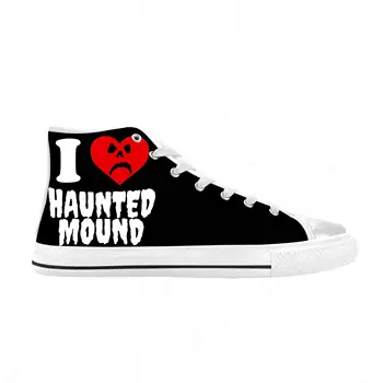 I Love Haunted Mound Heart Horror Halloween Забавная Повседневная Тканевая Обувь С Высоким Берцем, Удобные Дышащие Мужские И Женские Кроссовки С 3D Принтом