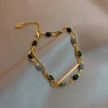 JanYee 2023 Двухслойная Европейская цепочка с новыми модными зелеными украшениями, регулируемый браслет для женщин, подарок для девушки B22048