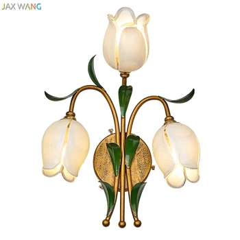 JW_American Flower Lampshade Bouquet Настенные светильники под старину из золотистого матового стекла, светильники для спальни, лестницы, крыльца, освещения прихожей
