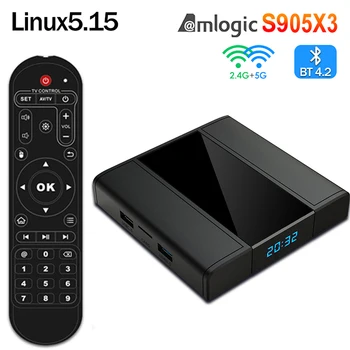 Linux Amlogic S905X3 1000M Linux5.15 OS TV BOX 2,4 G/5G WiFi BT4.2 4 ГБ 32 ГБ/64 ГБ телеприставка 2 ГБ 16 ГБ Медиаплеер