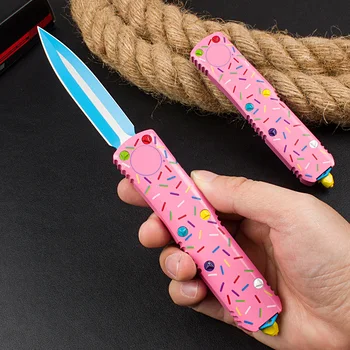 Micro OTF Tech Knife UT85 Серии 5CR13 Стальное Лезвие Из Алюминиевого Сплава Розовая Ручка-Пончик Карманный Нож Для Самообороны на Открытом воздухе