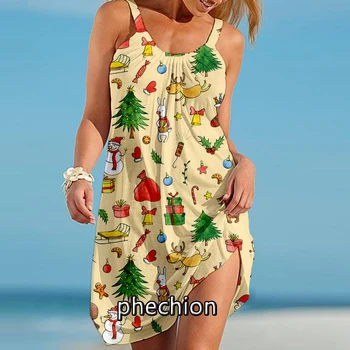 phechion Новое сексуальное пляжное платье с рождественским рисунком и 3D-принтом, женские платья на бретельках, уличная одежда, Женские платья с круглым вырезом N01