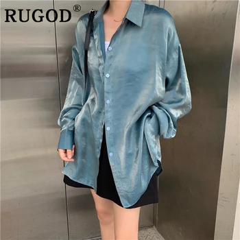 RUGOD, винтажные шикарные градиентные женские рубашки, Элегантная блузка с отложным воротником, женские блузки damskie, корейские топы, roupas feminina