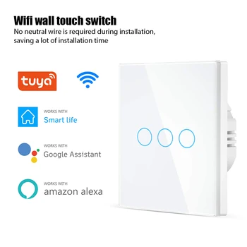 Tuya Smart Life Home Домашние Беспроводные настенные выключатели Wi-Fi с сенсорным управлением Wifi Smart Switch Alexa Google Home 220 В