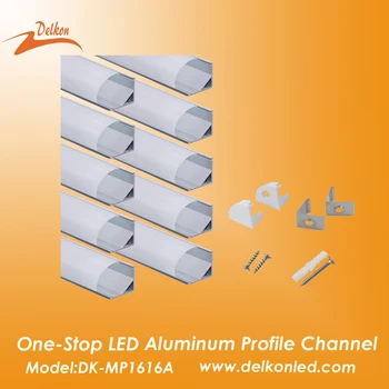 V-образный Угловой светодиодный канал из алюминиевого профиля 16 * 16 мм с молочно-белым рассеивателем для светодиодных лент