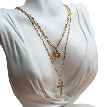 V045 Модная Золотая Цепочка с подвеской в виде креста, многослойное ожерелье, Женское ожерелье, Ювелирные изделия высокого качества без никеля