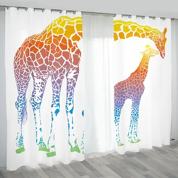 Акварельный Жираф с диким животным, Занавеска на окно, 3D Принт Для детей, Шторы на окна для взрослых, Украшение кухонной занавески