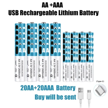 Батарея AA AAA 1,5 В перезаряжаемая батарея 2600 мАч перезаряжаемая литий-ионная батарея AA 1,5 В литий-ионная батарея с быстрой зарядкой через USB