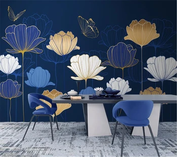 большая фреска wellyu на заказ современный легкий роскошный простой рисунок цветок лазурит синий фон обои