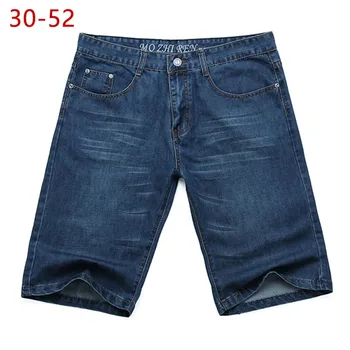 Большие размеры 30-52, Мужские Тонкие джинсовые шорты, Летние мужские Классические повседневные хлопковые пляжные бермуды большого размера, Мешковатые Короткие джинсовые брюки