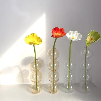 Ваза для цветов для украшения стола Декоративная ваза для гостиной Композиция из роз Настольная стеклянная ваза