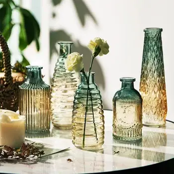Ваза из прозрачного стекла в скандинавском стиле, гидропонная ваза с тиснением, цветочная композиция, украшения для бутылок, декор для домашнего рабочего стола
