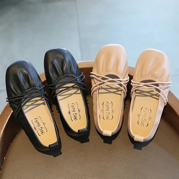 Весенние балетки для девочек 2021 года, Мягкая кожаная обувь без застежки для детей, детские туфли-лодочки для больших девочек, эластичная обувь принцессы с перекрестной шнуровкой