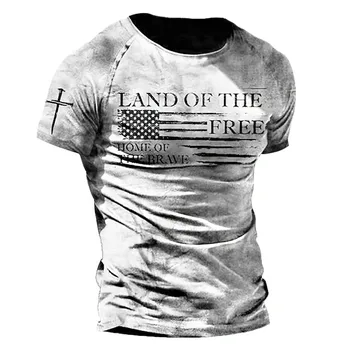 Винтажные летние футболки для мужчин с 3D принтом флага США, уличная одежда из полиэстера с круглым вырезом и коротким рукавом, свободная мужская одежда, футболка оверсайз