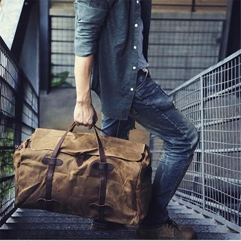 Вощеная холщовая дорожная спортивная сумка большой емкости Водонепроницаемая дорожная сумка выходного дня в винтажном стиле для мужчин, деловая командировочная спортивная сумка