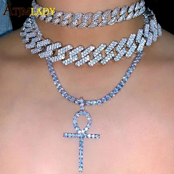 Высококачественная женская хип-хоп Подвеска в виде Креста Анк с 5-миллиметровой теннисной цепочкой, подвеской и ожерельем из фианита CZ, ювелирные изделия