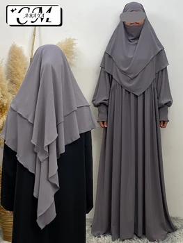 Высококачественная мусульманская женская одежда Eid, Исламский комплект Химар Абайя, Черный Скромный халат, шифон, Новинка В платьях Рамадан, Передняя молния