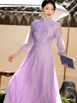 Высококачественное женское платье Qipao в китайском стиле с элегантной вышивкой Cheongsam Lady Party Dress Female S-XXL