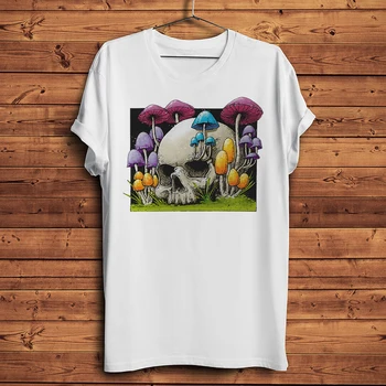 Гриб на черепе Скелета, забавная футболка в стиле панк, мужская повседневная футболка с круглым вырезом и коротким рукавом, уличная футболка Унисекс
