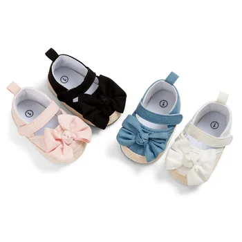 Детская Бело-розовая дышащая Хлопчатобумажная обувь для новорожденных девочек, первые ходунки на мягкой подошве с бантом, Обувь Принцессы для маленьких девочек