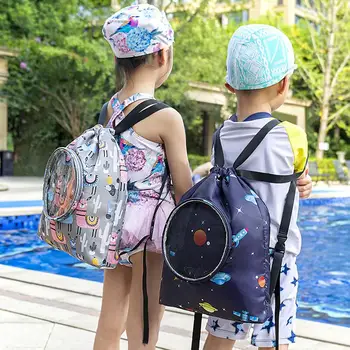 Детская сумка для плавания из ткани Оксфорд с мультяшным рисунком, детский рюкзак для плавания, водонепроницаемый брызгозащищенный детский рюкзак для фитнеса с защитой от царапин
