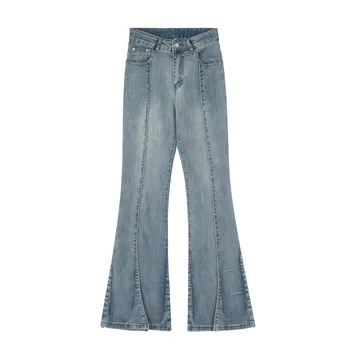 Джинсовые расклешенные джинсы Jiming line, мужские свободные широкие брюки American high Street, трендовые брюки mop 28812