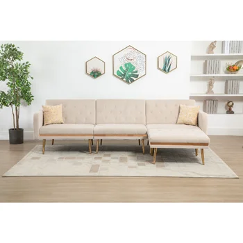 Диван COOLMORE Accent / диван для гостиной, секционный диван, бежевый бархат [на складе в США]