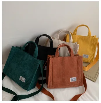 Женская вельветовая сумка на молнии, маленькая хлопчатобумажная холщовая сумочка, повседневная женская эко-сумка через плечо, винтажные сумки-мессенджеры