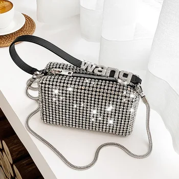 Женская роскошная дизайнерская сумка через плечо с бриллиантами в области подмышек, кожаная блестящая сумка-мессенджер из искусственной кожи, сумка через плечо