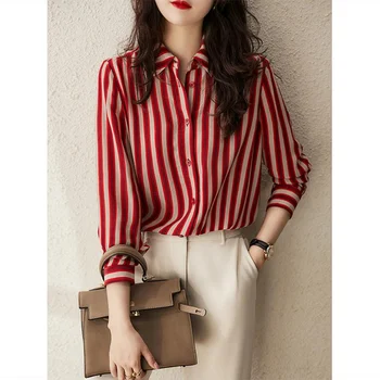 Женская рубашка в красную полоску, весна и осень 2023, французский высококлассный дизайн, чувство ниши, темперамент, нижняя блузка, рубашка женская