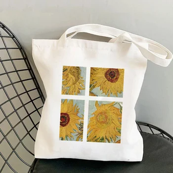 Женская сумка для покупок в стиле харадзюку с изображением подсолнуха, холщовая сумка, женская сумка на одно плечо