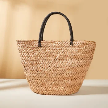 Женская сумка из соломы большой емкости, новая универсальная сумка через плечо, модная тканая сумка-тоут, летняя пляжная сумка
