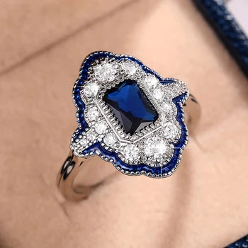 Женские кольца Huitan особого дизайна с синим кубическим цирконием, кольцо с эмалью ручной работы, Шикарные аксессуары для вечерних украшений
