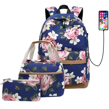 женский рюкзак с принтом, USB-порт для школьных сумок для девочек-подростков, женский рюкзак, набор рюкзаков для ланча, сумка-тоут