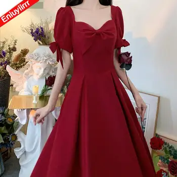 Женское элегантное вечернее красное платье с французским дизайном M-4XL 2023 трапециевидной формы, длинное Макси, красное платье для вечеринок